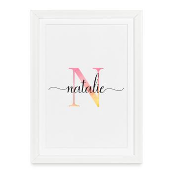 N | Monogramme | Nom | Natalie |Aquarelle - Affiche encadrée (27 × 37 cm) - blanc - Devant