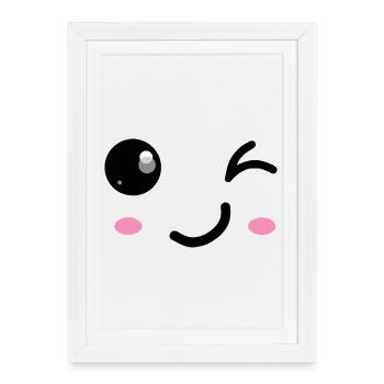 Clin d’œil sourire - Affiche encadrée (27 × 37 cm) - blanc - Devant