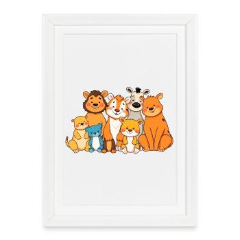 Conception ludique de bande dessinée de famille d’animaux - Affiche encadrée (27 × 37 cm) - blanc - Devant