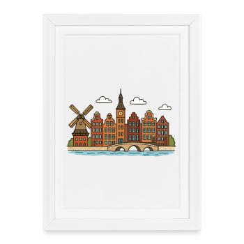 Amsterdam city view with windmill - Framed poster (27 × 37 cm) - white - Front