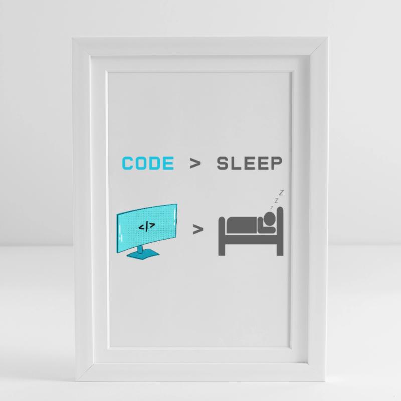 Code vs Veille : codeur en mode veille Affiche encadrée (27 × 37 cm)
