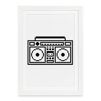 Ghetto Blaster : Rétro, musique et style pixel - Affiche encadrée (27 × 37 cm) - blanc - Devant