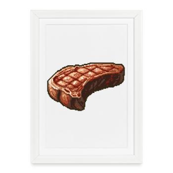 Pixel Steak Retro Grill Art - Framed poster (27 × 37 cm) - white - Front