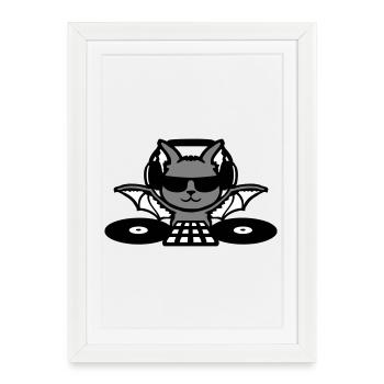 DJ Bat Casque Mixeur Fête d’Halloween - Affiche encadrée (27 × 37 cm) - blanc - Devant