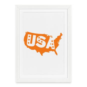 Carte orange des États-Unis avec étoiles - Affiche encadrée (27 × 37 cm) - blanc - Devant