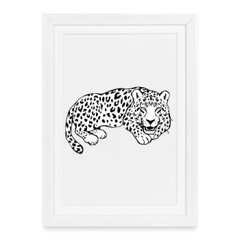 T-shirt blanc léopard en chat Leparden T-shirt cadeau - Affiche encadrée (27 × 37 cm) - blanc - Devant