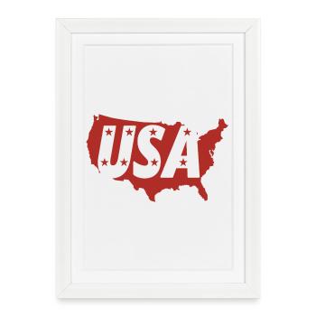 USA map with letter monograms and stars - Framed poster (27 × 37 cm) - white - Front