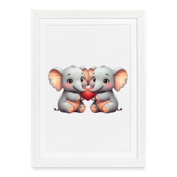 Amis éléphants au cœur - Affiche encadrée (27 × 37 cm) - blanc - Devant