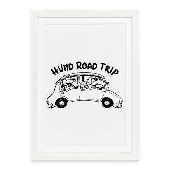 Road Trip Dog Road Trip Drôle de Conception de Voiture de Chien - Affiche encadrée (27 × 37 cm) - blanc - Devant