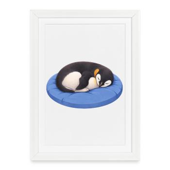 Cute Cartoon Penguin Sleeping Cuddling - Framed poster (27 × 37 cm) - white - Front