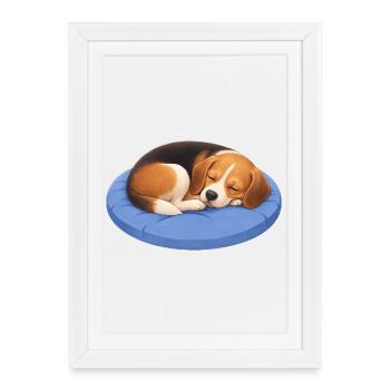 Dessin animé Beagle mignon, câlin, somnole détente - Affiche encadrée (27 × 37 cm) - blanc - Devant