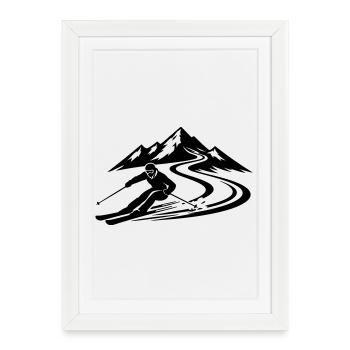 Piste de ski Mountains - Affiche encadrée (27 × 37 cm) - blanc - Devant