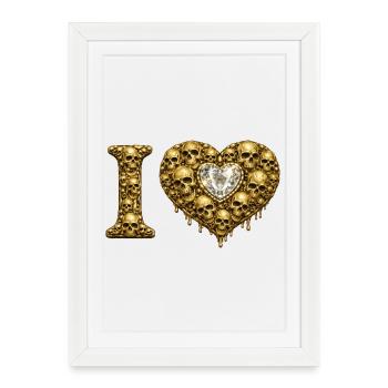 J’ADORE | Cœur du Crâne d’Or – Amour du Crâne - Affiche encadrée (27 × 37 cm) - blanc - Devant