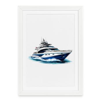 Luxury yacht in a rush of water - Framed poster (27 × 37 cm) - white - Front