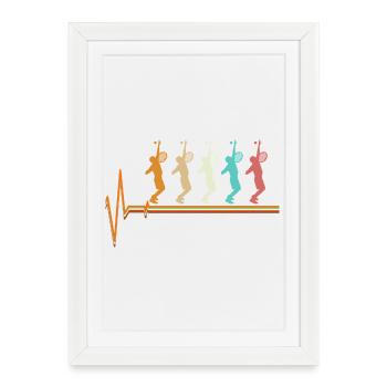 Tennis Heartbeat Silhouette rétro Sunset Player - Affiche encadrée (27 × 37 cm) - blanc - Devant