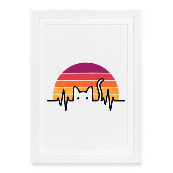 Idée cadeau pour Cat Heartbeat Cat Lover - Affiche encadrée (27 × 37 cm) - blanc - Devant