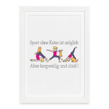 Sport avec chat : motif amusant de yoga - Affiche encadrée (27 × 37 cm) - blanc - Devant