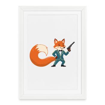 Fox Gentleman with Pistol - Framed poster (27 × 37 cm) - white - Front