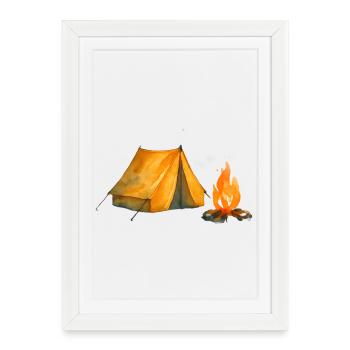 Camp Aventure Tente & Feu - Affiche encadrée (27 × 37 cm) - blanc - Devant