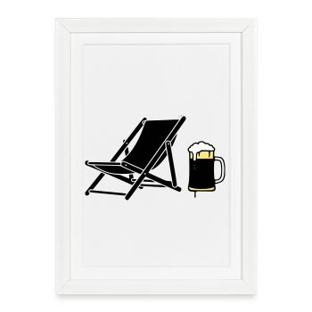 Deck Chair Beer Mug Silhouette - Framed poster (27 × 37 cm) - white - Front