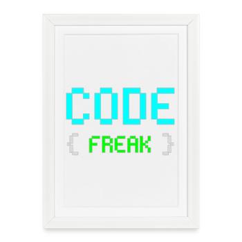 T-shirt néon Pixel Code Freak - Affiche encadrée (27 × 37 cm) - blanc - Devant