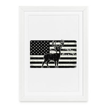 Cerf drapeau américain – Design patriotique de chasse - Affiche encadrée (27 × 37 cm) - blanc - Devant