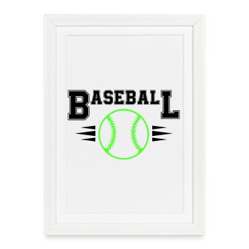 Balle de baseball néon avec points illuminés - Affiche encadrée (27 × 37 cm) - blanc - Devant