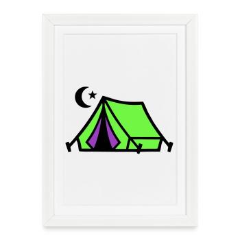 Camping Tent Moon Graphic - Affiche encadrée (27 × 37 cm) - blanc - Devant