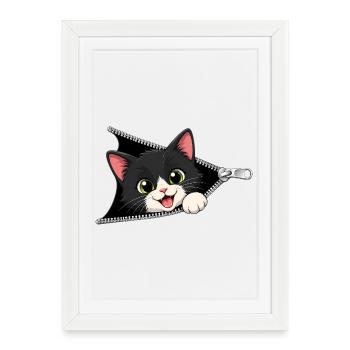 Cute Kitten Zipper Cat - Framed poster (27 × 37 cm) - white - Front