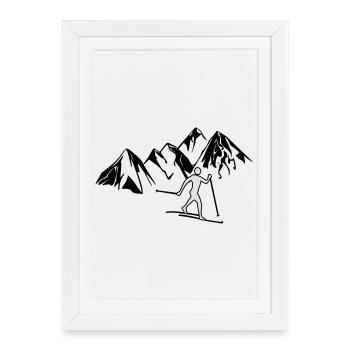 Skieurs de fond avant les montagnes - Affiche encadrée (27 × 37 cm) - blanc - Devant