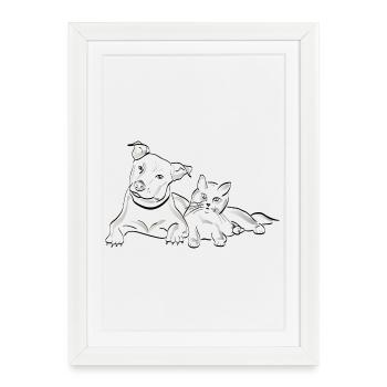 Chat chien - Affiche encadrée (27 × 37 cm) - blanc - Devant