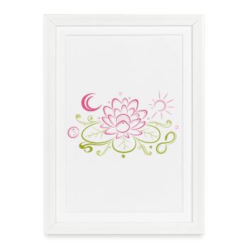 Lotus with Moon, Yin Yang and Sun, infinity - Framed poster (27 × 37 cm) - white - Front
