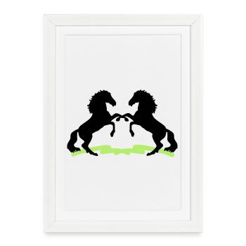 Chevaux - Affiche encadrée (27 × 37 cm) - blanc - Devant