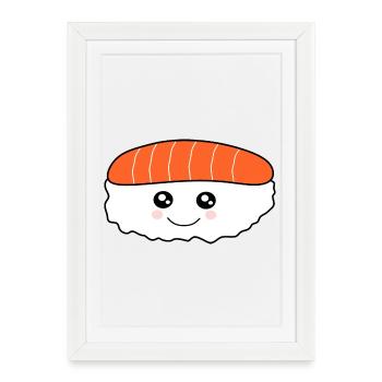 Kawaii Sushi Roll Kawaii Food Kawaii Autocollant - Affiche encadrée (27 × 37 cm) - blanc - Devant