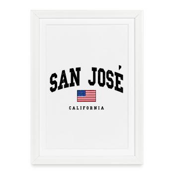 Motif du drapeau de San Jose, Californie, États-Unis - Affiche encadrée (27 × 37 cm) - blanc - Devant