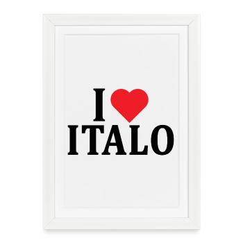 nom du t-shirt J’adore Italo idée cadeau t-shirt - Affiche encadrée (27 × 37 cm) - blanc - Devant