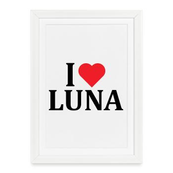 nom t-shirt I love Moon t-shirt idée cadeau - Affiche encadrée (27 × 37 cm) - blanc - Devant