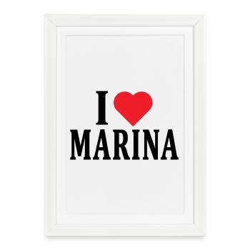 t-shirt prénom I love Marina t-shirt idée cadeau - Affiche encadrée (27 × 37 cm) - blanc - Devant