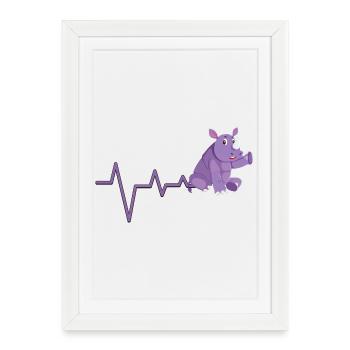 Conception de battement de cœur de rhinocéros violet - Affiche encadrée (27 × 37 cm) - blanc - Devant