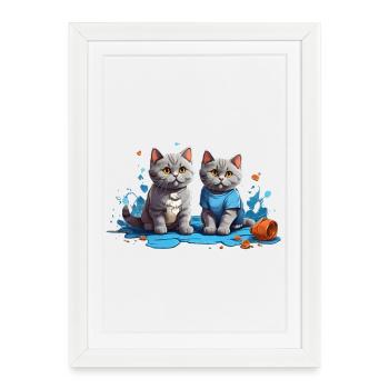 Cat Lovers in Blue Puddle - Framed poster (27 × 37 cm) - white - Front