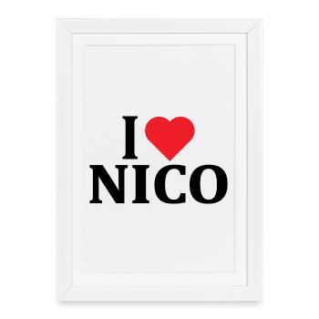 t-shirt I love Nico t-shirt idée cadeau - Affiche encadrée (27 × 37 cm) - blanc - Devant