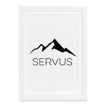 Berge Design Servus Herzschlag für Berge Berg Gruß - Gerahmtes Poster (27 × 37 cm) - Weiß - Vorne