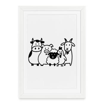 Animaux de la ferme - Dessin animé de ferme drôle - Affiche encadrée (27 × 37 cm) - blanc - Devant