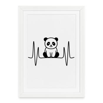 Motif de ligne de battement de cœur de panda - Affiche encadrée (27 × 37 cm) - blanc - Devant