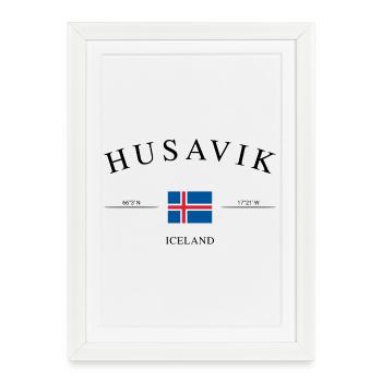 Île de Húsavík – Souvenir et cadeau des Fêtes - Affiche encadrée (27 × 37 cm) - blanc - Devant