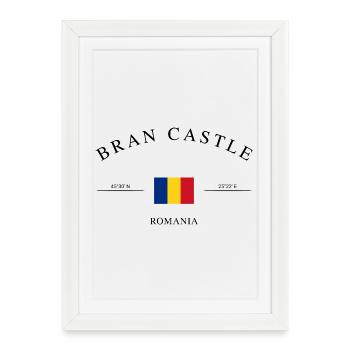 Château de Bran, Roumanie – Souvenir et cadeau de vacances - Affiche encadrée (27 × 37 cm) - blanc - Devant