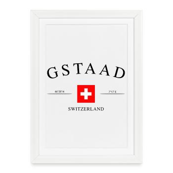 Gstaad, Suisse – Souvenir et cadeau de vacances - Affiche encadrée (27 × 37 cm) - blanc - Devant
