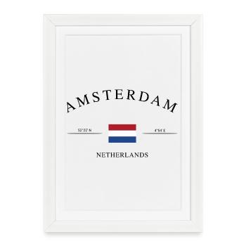 Amsterdam, Pays-Bas – Souvenir et cadeau de vacances - Affiche encadrée (27 × 37 cm) - blanc - Devant