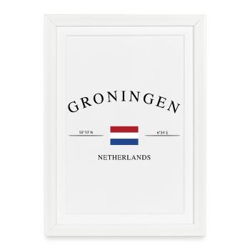 Groningue, Pays-Bas – Souvenir et cadeau de Noël - Affiche encadrée (27 × 37 cm) - blanc - Devant