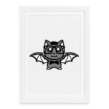 Süße Nerd Fledermaus Brille Fliege Halloween Geek - Gerahmtes Poster (27 × 37 cm) - Weiß - Vorne